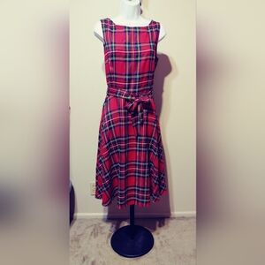 Elegant Red Plaid Midi Dress